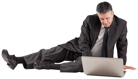 Mature Businessman Sitting on Floor Using Laptop Transparently - Download Free Stock Videos Pikwizard.com