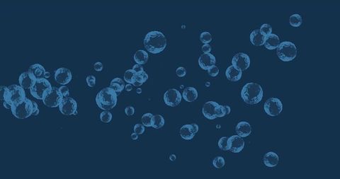 Floating Translucent Blue Bubble Cluster Over Deep Navy Backdrop for Minimal Abstract Design