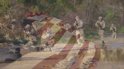 Patriotic Overlay of Soldiers and American Flag