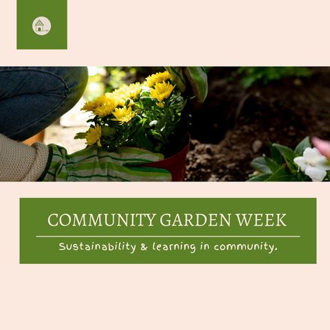 woman planting flowers in garden promoting community garden week - Download Free Stock Templates Pikwizard.com