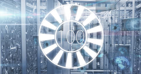 Futuristic Data Processing Animation in Server Room