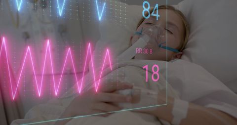 Hospitalized girl with monitor readouts in healthcare facility