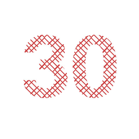 Red geometric number 30 on transparent background concept