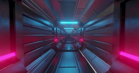 Futuristic Tunnel with Red and Blue Neon Lights