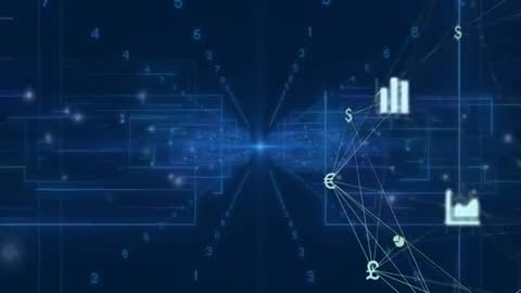Floating Currency Symbols in Digital Data Corridor