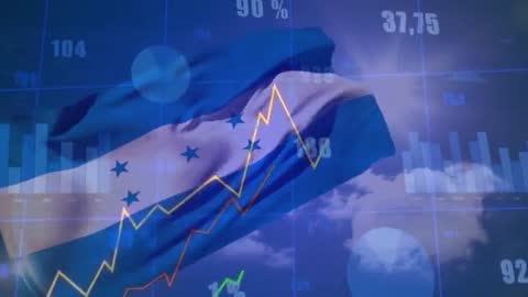 Honduras Flag with Dynamic Economic Graph and Data Metrics Overlay