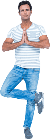 transparent full length man doing yoga tree pose casually - Download Free Stock Videos Pikwizard.com
