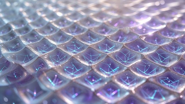Futuristic Sci-Fi Grid Pattern with Translucent Glowing Cells