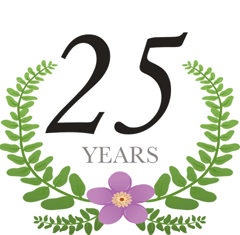 Celebratory 25 Years Text with Decorative Plants on Transparent Background