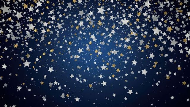 Sparkling silver and gold stars on navy gradient background