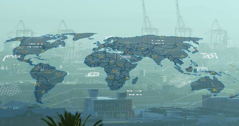global networking with map overlay on urban environment - Download Free Stock Images Pikwizard.com