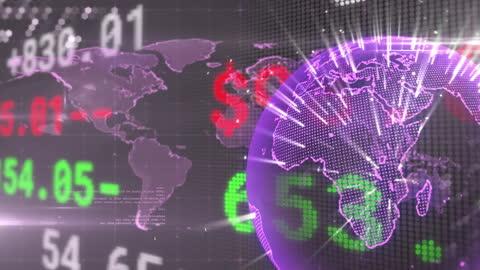 Virtual Globe with Financial Data Stream Icons