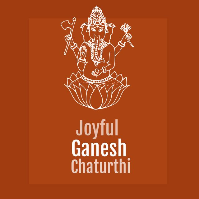 Illustration of lord ganesha and joyful ganesh chaturthi text against brown background, copy space. Vector, hindu festival, indian culture, tradition and celebration concept.