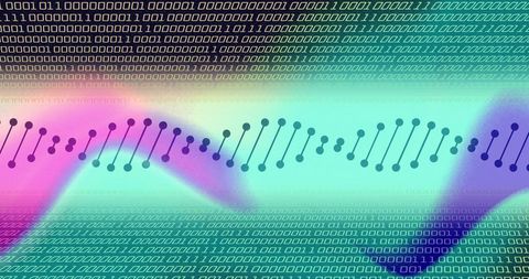 DNA Strand With Binary Code on Colorful Digital Background - Download Free Stock Images Pikwizard.com