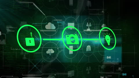 Digital Interface with Tech Icons and Data Connections