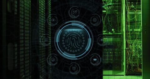 biometric fingerprint and digital network in server room - Download Free Stock Images Pikwizard.com