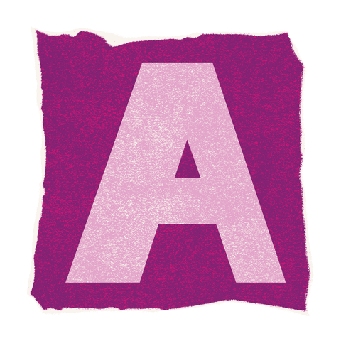 Bold grainy letter a on torn magenta background transparent