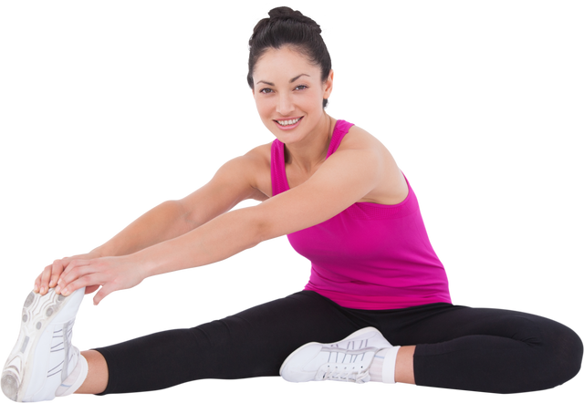 Fit Woman in Pink Top Stretching Legs on Transparent Background - Download Free Stock Videos Pikwizard.com