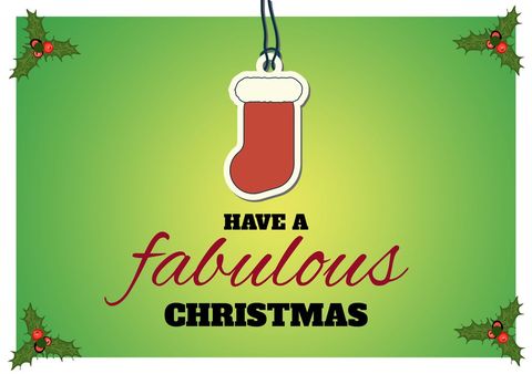 Fabulous christmas greeting card with stocking and holly