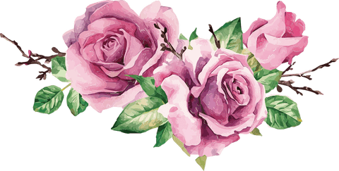 Digital Pink Roses with Green Leaves on Transparent Background