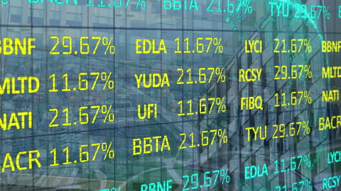 Global Trading Board Overlay on Cityscape, Emphasizing World Investment