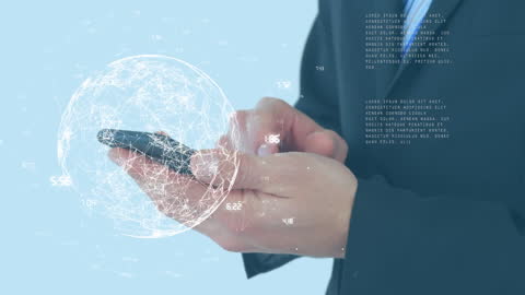 Businessman Using Smartphone with Virtual Global Network Animation