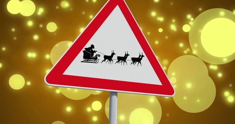 Festive road sign with santa sleigh and reindeer theme