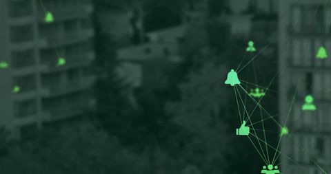 Digital Icons Connecting Over Cityscape Representing Global Network