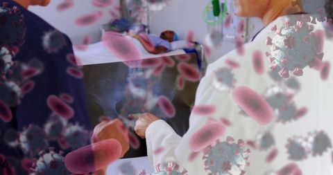 Doctors Analyzing X-Rays Amidst COVID-19 Virus Representation in Hospital