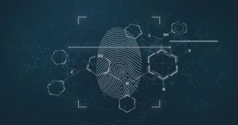 Biometric Fingerprint with Chemical Structures on Blue Tech Background - Download Free Stock Images Pikwizard.com