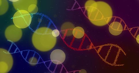 Digital dna strands with vibrant overlay of light spots