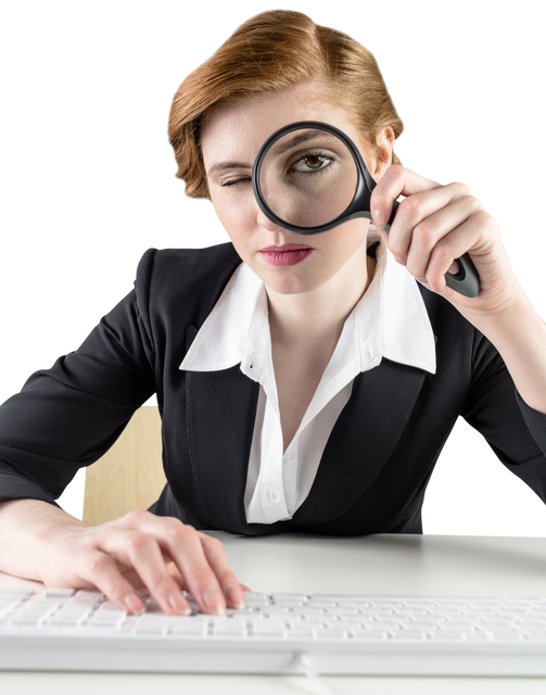 Businesswoman Examining Detail with Transparent Magnifying Glass in Hands - Download Free Stock Videos Pikwizard.com