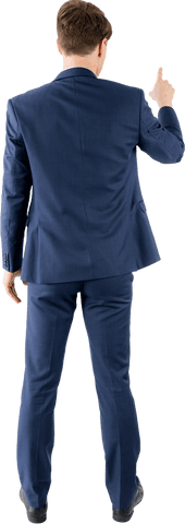 Transparent Back View Businessman Pointing Finger in Navy Suit