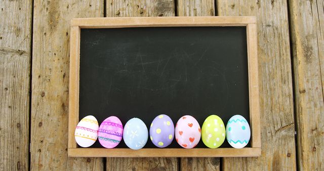 Colorful Easter Eggs Decorated in Line next to Blank Chalkboard - Download Free Stock Photos Pikwizard.com
