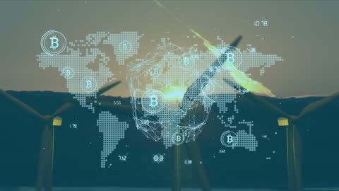 Bitcoin and Global Ecology with Renewable Energy Concept