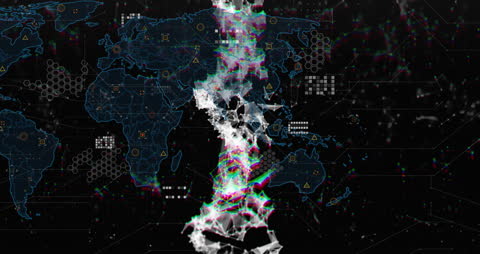 Abstract Digital DNA Helix Overlaying World Map