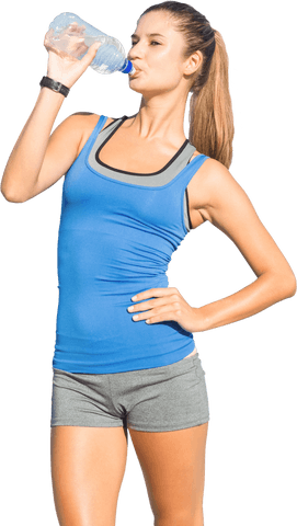 Transparent Athletic Woman Hydrating with Water Bottle
