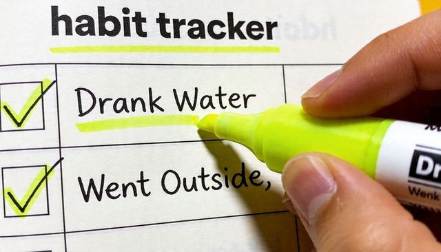 Highlighting Hydration Habit Entry with Neon Highlighter on Tracker