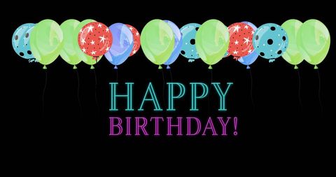 Colorful Balloons with Happy Birthday Text on Black Background