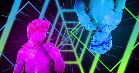 Neon Surreality with Classical Sculptures