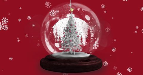 Snow Globe with Festive Christmas Tree and Snowfall