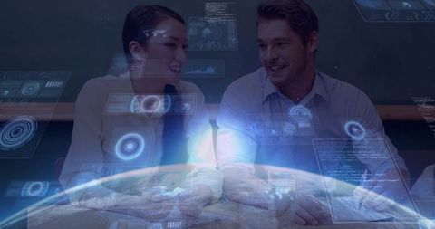 Innovative Professionals Engaged with Holographic Data in Meeting