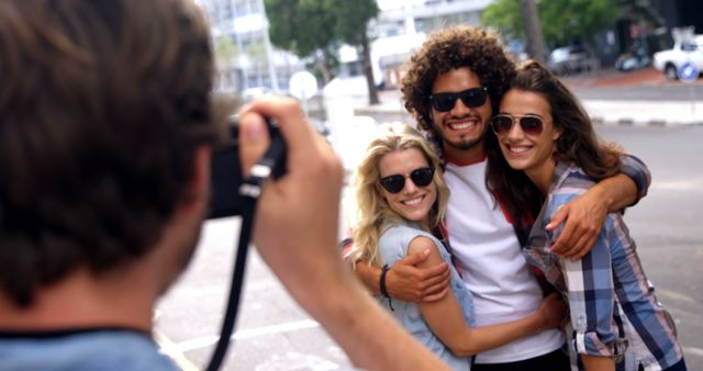 Friends Posing for a Photo Outdoors on a Sunny Day - Download Free Stock Images Pikwizard.com