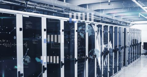 Server Room Data Processing with Overlay of Mathematical Equations - Download Free Stock Images Pikwizard.com