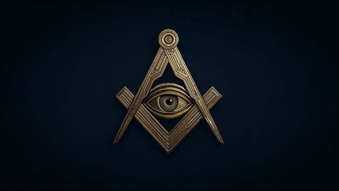 3d all-seeing eye masonic emblem with golden compass and square