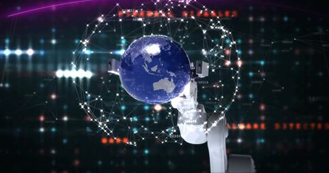 Robot Arm Holding Globe with Digital Communication Network - Download Free Stock Images Pikwizard.com