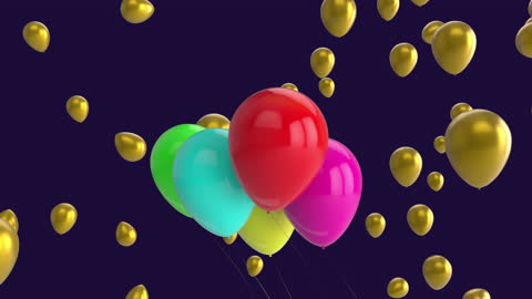 Vibrant Balloons Floating Against Dark Blue Background