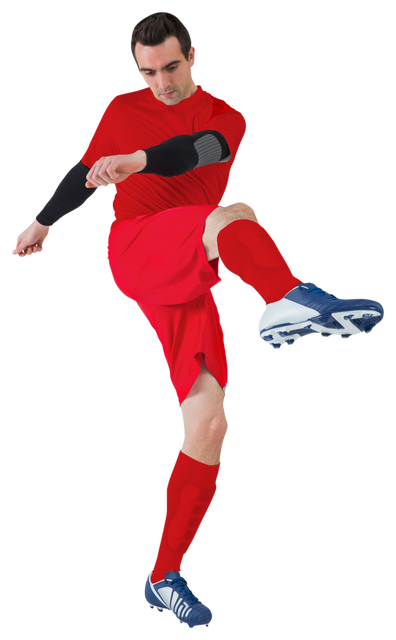 Transparent Football Player in Red Kit Kicking Ball Mid-Air - Download Free Stock Videos Pikwizard.com