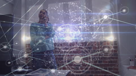 Businesswoman Engages with Futuristic Virtual Network Interface