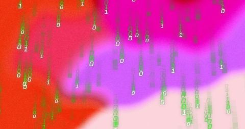 Futuristic flow of neon binary code in virtual environment